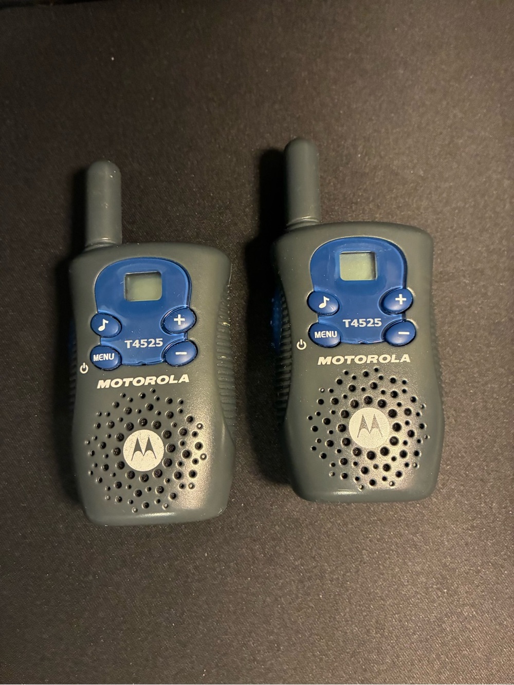 Motorola Gray Walkie Talkie Pair with Blue Button Accents